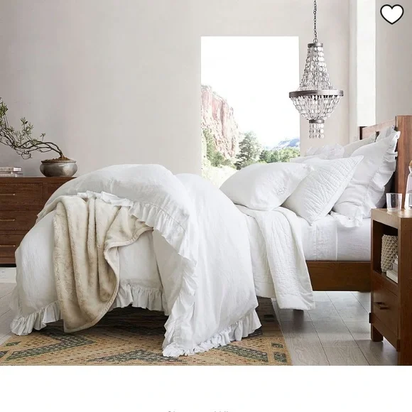 Pottery Barn Belgian Flax Linen Fringe Ruffle Duvet Cover Twin - Picture 4 of 5